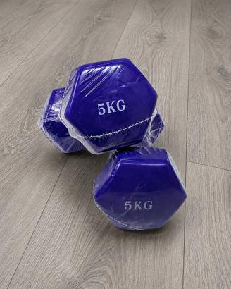 Set 2 manubri da 5 kg, pesi fitness viola