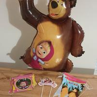 Set compleanno Masha e Orso 4 pezzi Come Nuovo