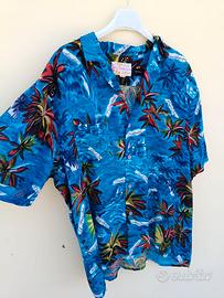 Camicia Hawaiana Uomo Fantasia Tropicale Blu Vinta
