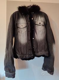 Giacca jeans nera con pelliccia deals