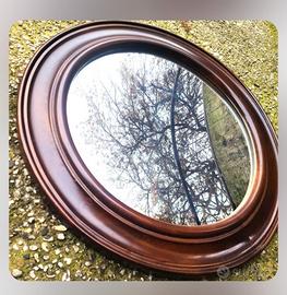 Cornice tonda, legno scuro, anni '60, con specchio