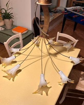 Lampadario di design 9 luci a fiore in vetro