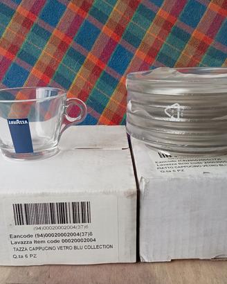 6 Tazze Lavazza per Cappuccino in vetro con piatti
