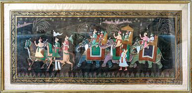 Quadro processione indiana con elefanti