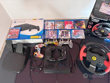 ps4 slim+ accessori+giochi+ volante e pedaliera