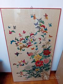 Quadro cinese dipinto  Farfalle  59 x110 con cor