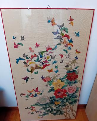 Quadro cinese dipinto  Farfalle  59 x110 con cor