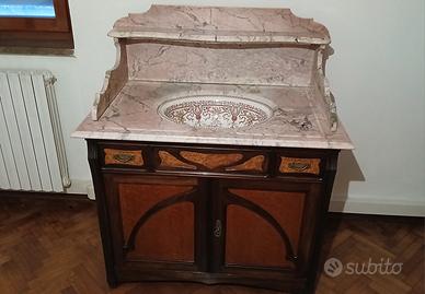 Mobile antico con lavandino e marmo rosa anno 1889