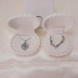 Set Collana e Bracciale Cuore Acciaio e Pietra Blu