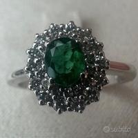 ANELLO ORO 18kt. DOPPIO GIRO DIAMANTI E SMERALDO