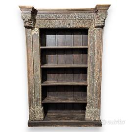 LIBRERIA CON PORTALE INDIANO ANTICO INTAGLIATO