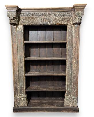 LIBRERIA CON PORTALE INDIANO ANTICO INTAGLIATO