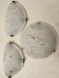 Plafoniera e Due appliques vetro bianche e verdi