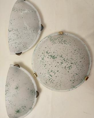 Plafoniera e Due appliques vetro bianche e verdi