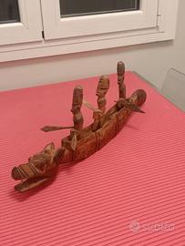 BARCA DRAGO ARTE POPOLARE AFRICANA IN LEGNO