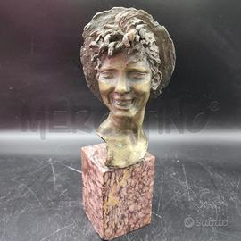 SCULTURA IN BRONZO SCUGNIZZO NAPOLETANO BASE MARMO