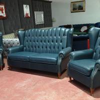 Bergere' 2 posti max e 2 poltrone in pelle vintage