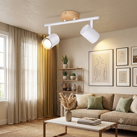Lampada LED GU10 2 luci vintage in legno girevole
