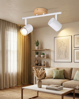 Lampada LED GU10 2 luci vintage in legno girevole