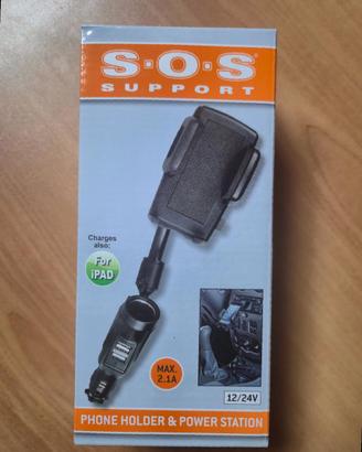 Supporto telefono + Caricatore auto 2 USB – S·O·S
