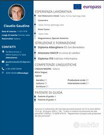 Cameriere esperto zona basso Lazio