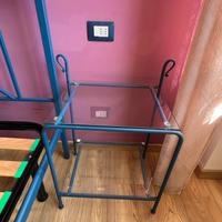 Letto in ferro battuto blu + comodini + doghe