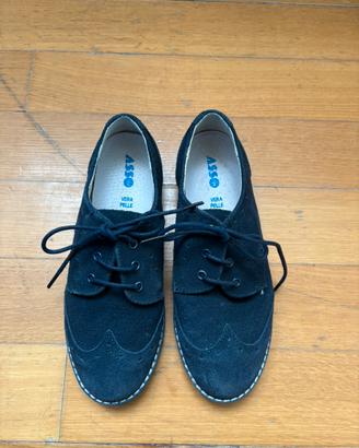 Mocassini di pelle scamosciata blu con lacci