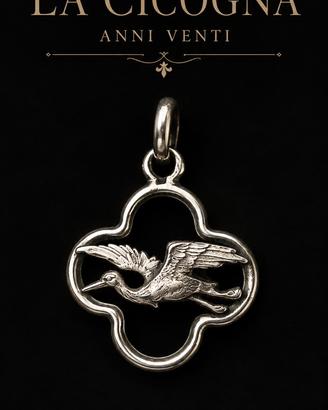 Pendente antico anni 20 argento cicogna nascita