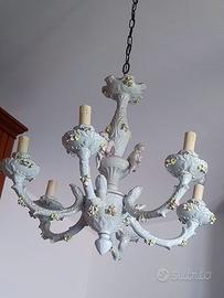Lampadario in Porcellana 6 Luci Stile Capodimonte