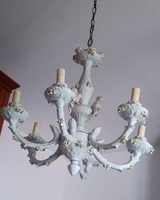 Lampadario in Porcellana 6 Luci Stile Capodimonte