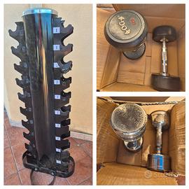 Rastrelliera verticale + set manubri Olympian's