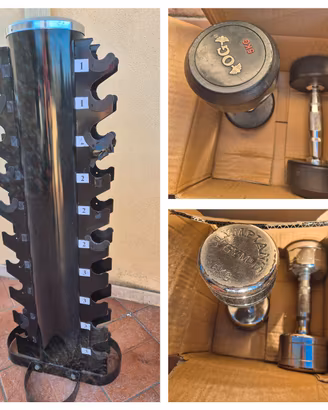 Rastrelliera verticale + set manubri Olympian's