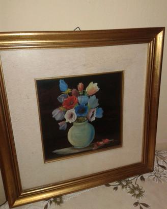 Quadro Vaso Fiori Cornice Legno Dorata