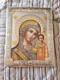Icona in argento della Madonna con bambino