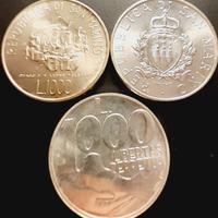 ARGENTO 3 MONETE IN FIOR DI CONIO R.S.M 