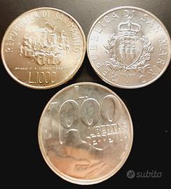 ARGENTO 3 MONETE IN FIOR DI CONIO R.S.M 