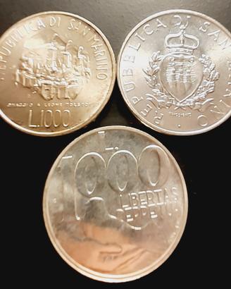 ARGENTO 3 MONETE IN FIOR DI CONIO R.S.M 