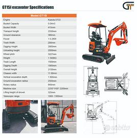 Mini escavatore GECO TECH GT15I KUBOTA POWERED