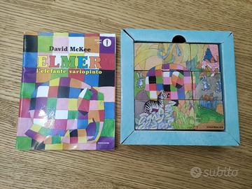 Elmer l'elefante variopinto libro cubetti in legno