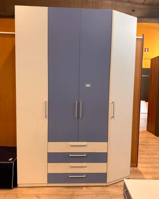 Cameretta bianca/azzurra con letto contenitore