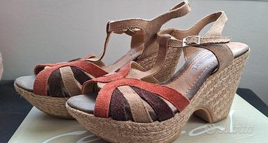 Sandali in pelle e corda con plateau