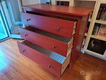 Cassettiera Hemnes 3 cassetti rossa