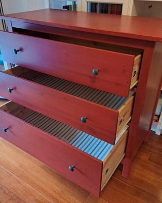 Cassettiera Hemnes 3 cassetti rossa