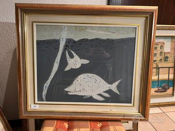 Dipinto Franco Villoresi - Pesci sfondo blu collez