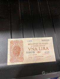 banconota Italia una lira  del 1944