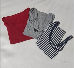 Set tre canottiere grigio, rosso, righe blu e bco