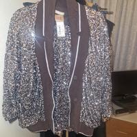 completo giacca e gonna lunga paillettes marrone 