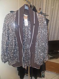 completo giacca e gonna lunga paillettes marrone 