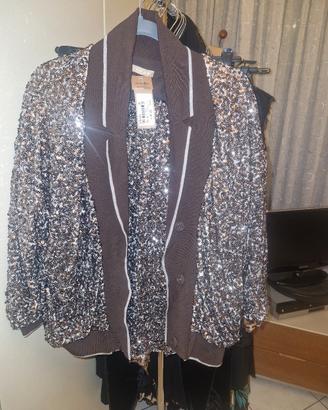 completo giacca e gonna lunga paillettes marrone 