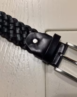 Cintura pelle intrecciata nera